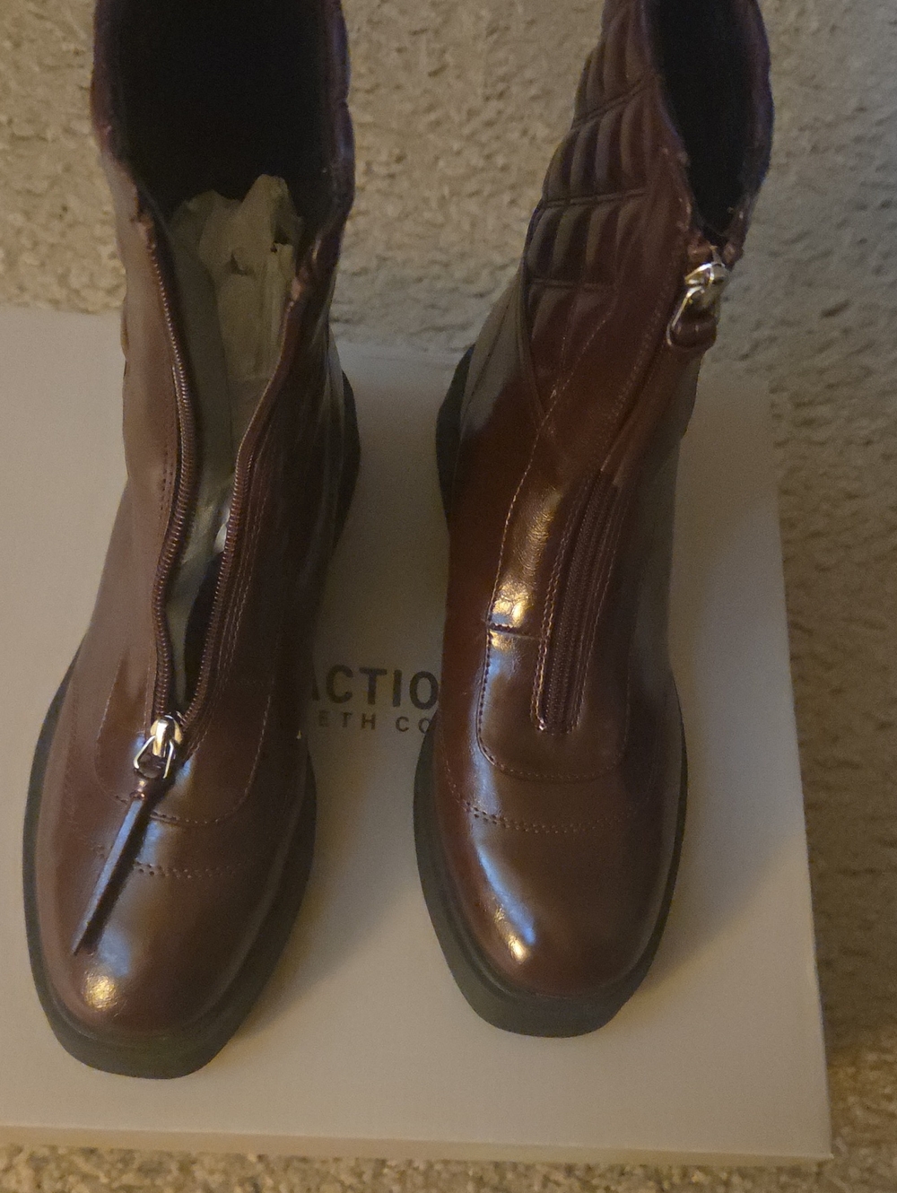 Kenneth Cole Brown Leather Front-Zip Ankle Booties